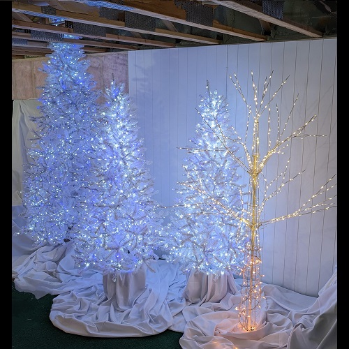 Winter Scene Rental w/o Street Light - Artificial Trees & Floor Plants - White Winter Artificial Drama Scene